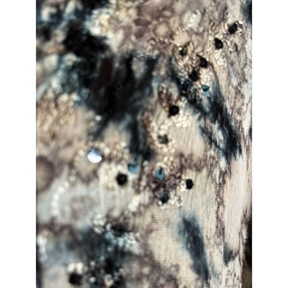 Tie Dye Floral Top M Brown Hi Lo Sequin Tassel Grunge Boho Biker Chic Funky 80s - Picture 7 of 13